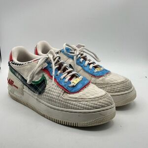 Nike‎ Air Force 1 Shadow SE Women's Sneaker Ivory Plaid Gold Accent Size US 10